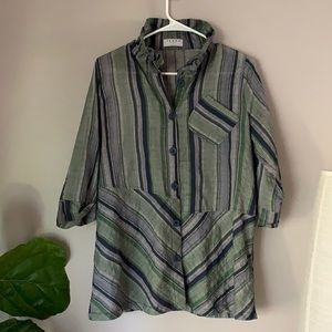 TERRA Women’s Striped Ruffle Neck Top